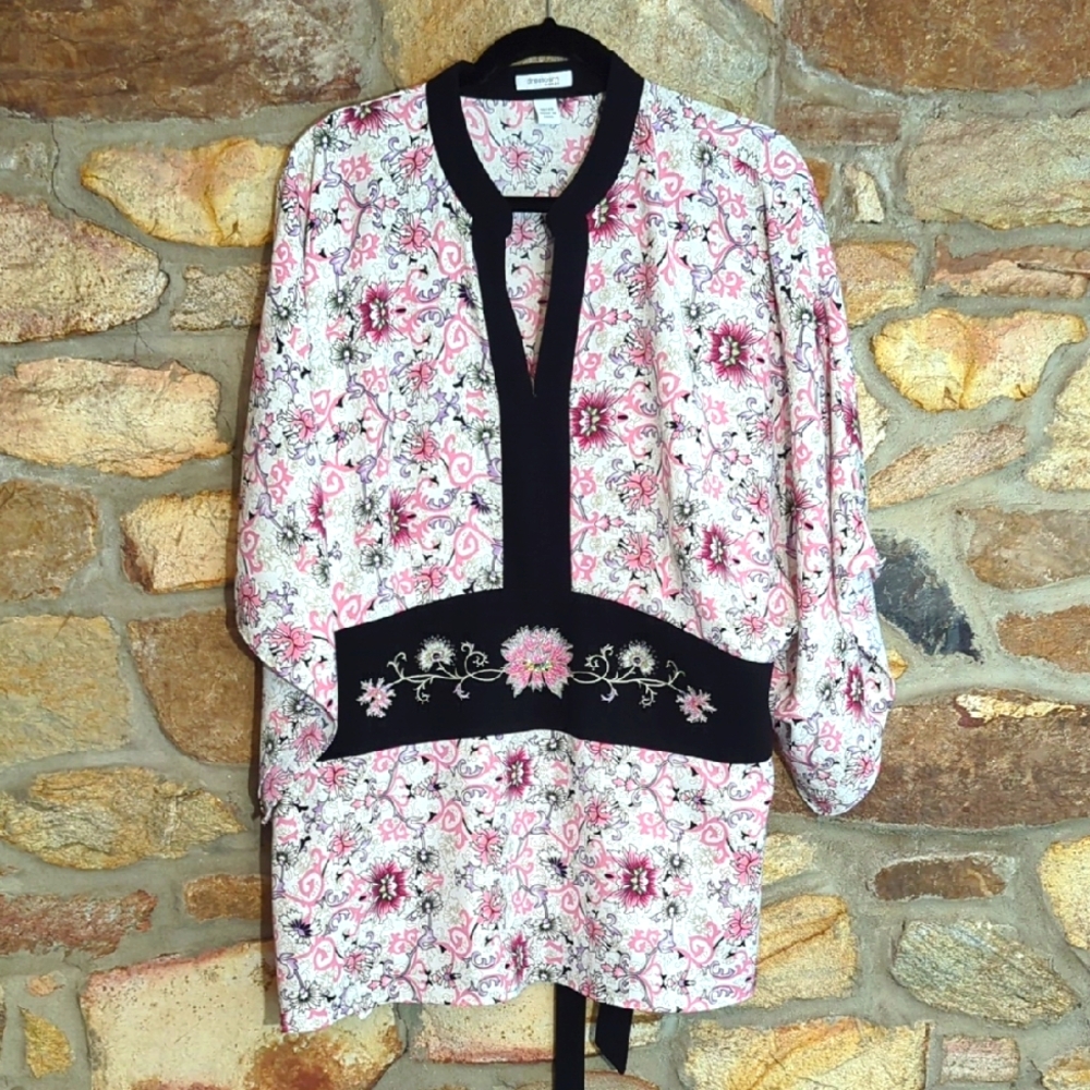 Dressbarn Pink and Black Floral Top